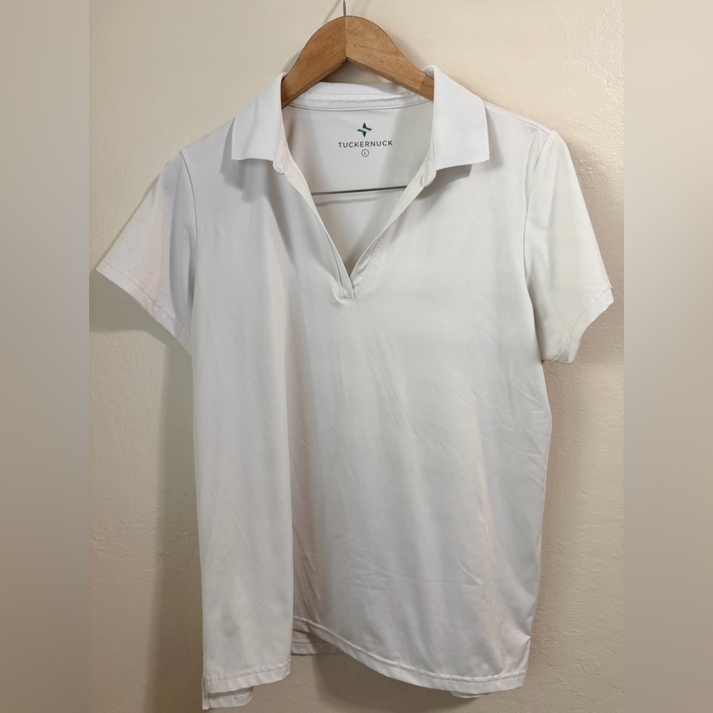 Tuckernuck White Short Sleeve Performance Jersey Caroline Polo size Large